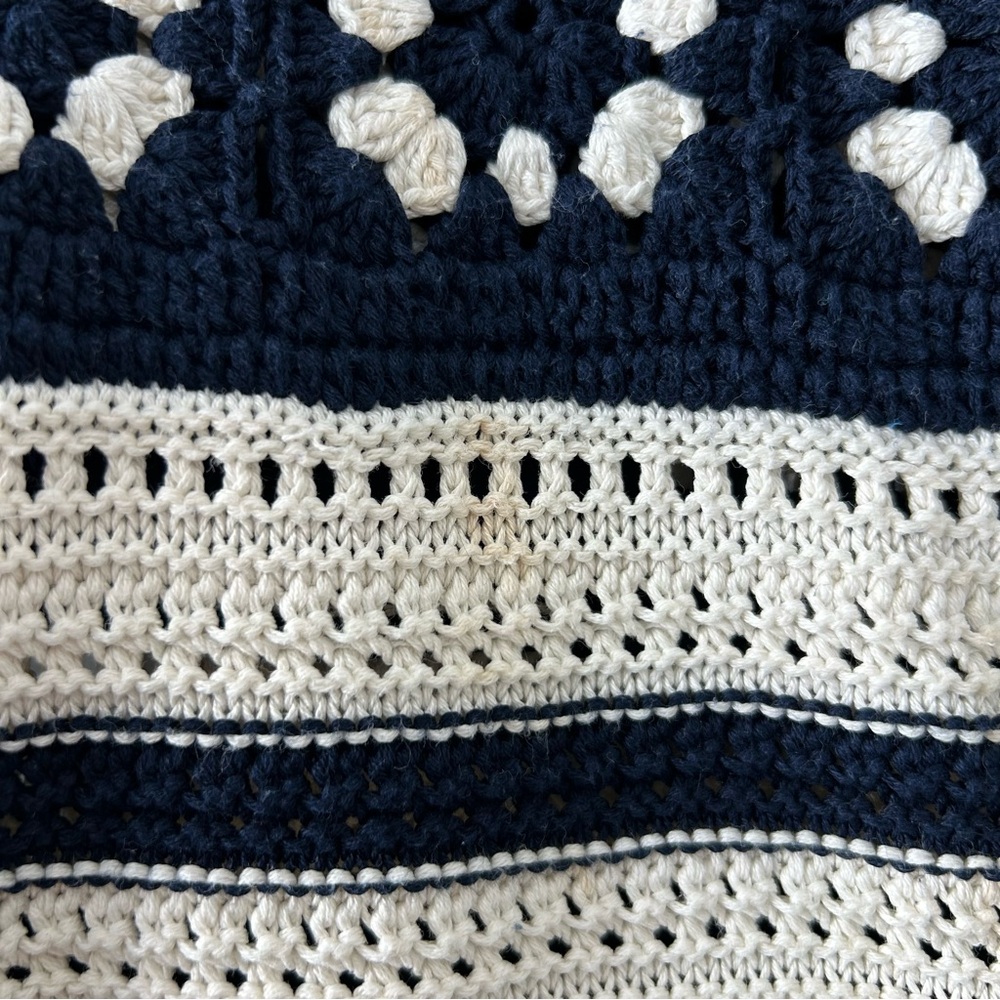 La Ligne Striped Pointelle Pullover Knit Sweater Cream/Blue Size Small - Picture 7 of 12